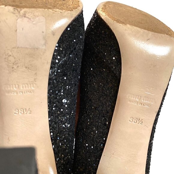 Miu Miu Black Glitter Closed Toe Platform Shoes size EU 38.5 US 8.5 Barbie - Picture 10 of 14